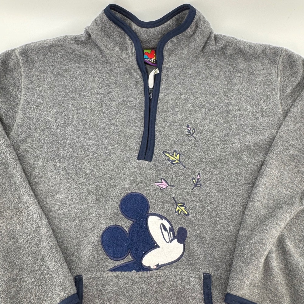 VTG‎ Mickey Unlimited Fleece Pullover Women 2X Gray Quarter Zip Mickey Mouse